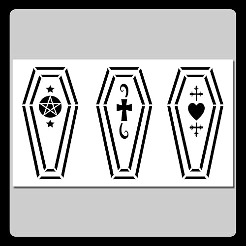 Plantilla decorativa de ataúdes de 7 x 12 pulgadas (3 en 1) con pentagrama, cruz y corazón