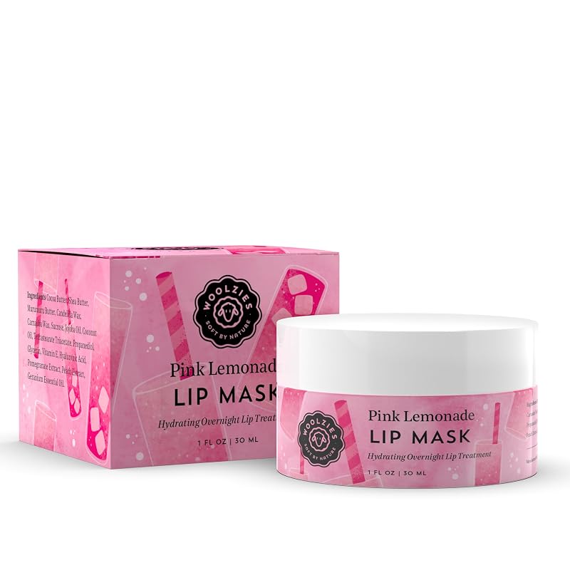 Bálsamo labial Woolzies com ácido hialurônico, manteigas vegetais e óleos naturais, Pink Lemonade, pote com aproximadamente 28 g