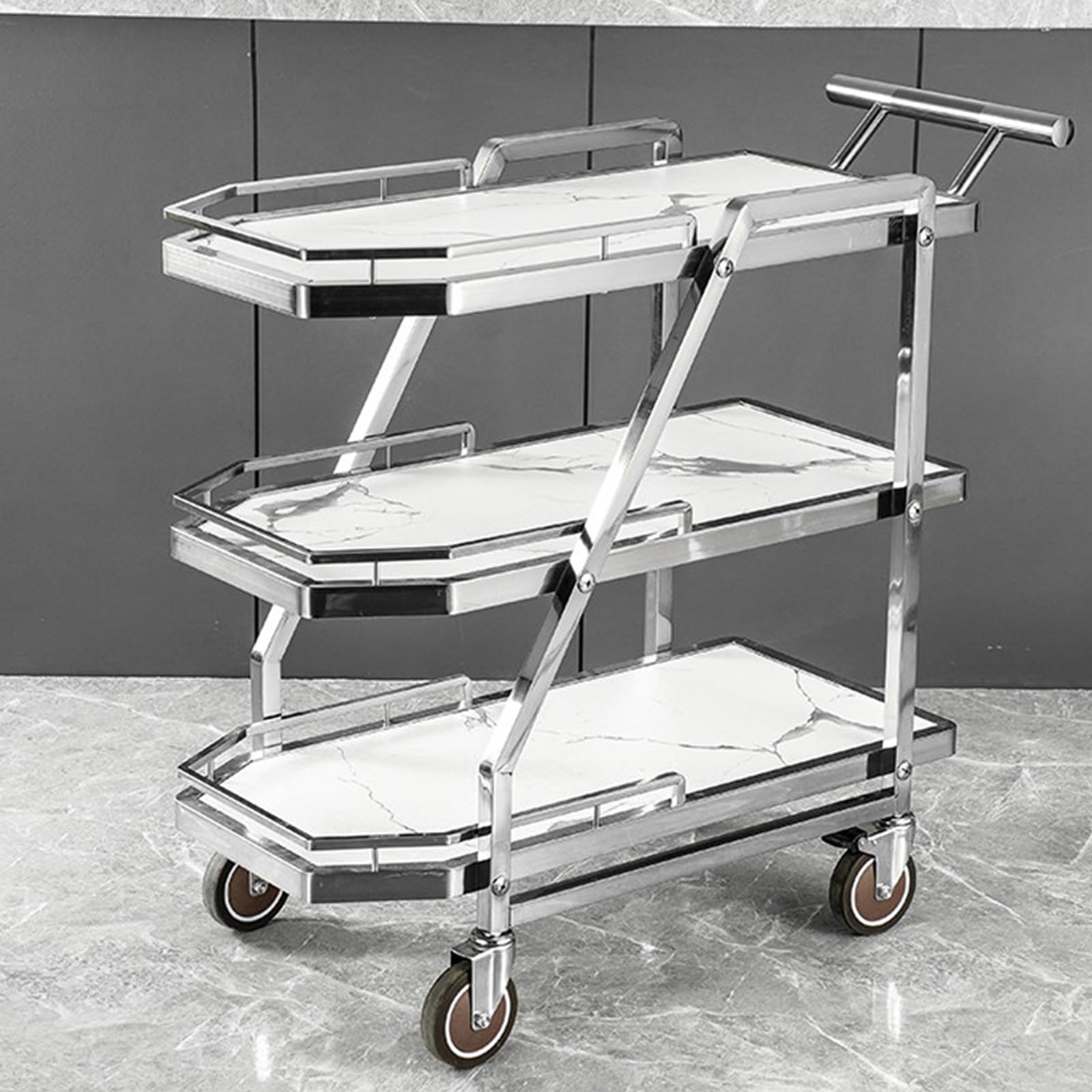 Kiboncy A 3 Tier Rolling Bar Cart With Lockable Wheels & Thickened Handle, Mobile Kitchen Dining Utility Cart For Restaurant Catering Ktv Snack Drinks Storage(A)