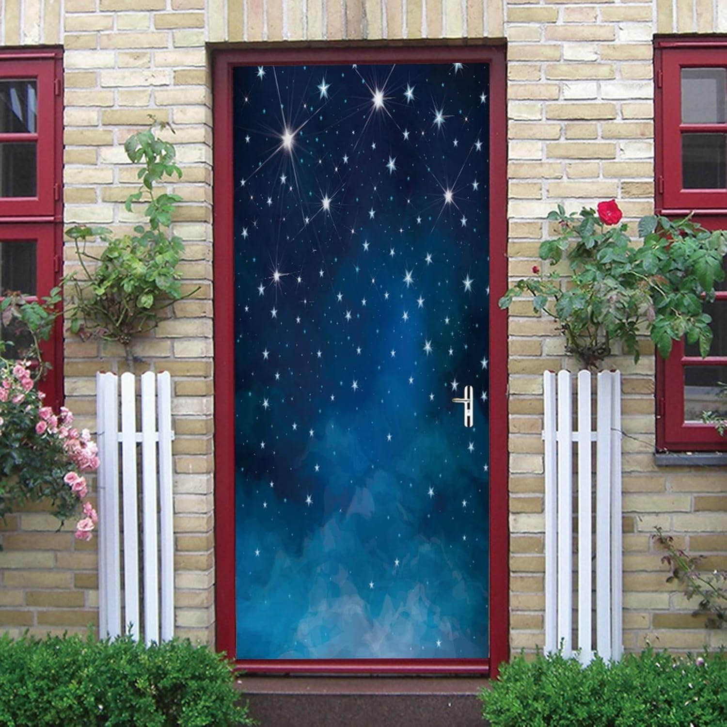 A.Monamour 3D Door Stickers for Interior Doors Night Blue Starry Sky with Stars Background Vinyl Removable Self Adhesive Door Poster Wallpaper Mural Decals for Bedroom Office Bathroom 95x215cm
