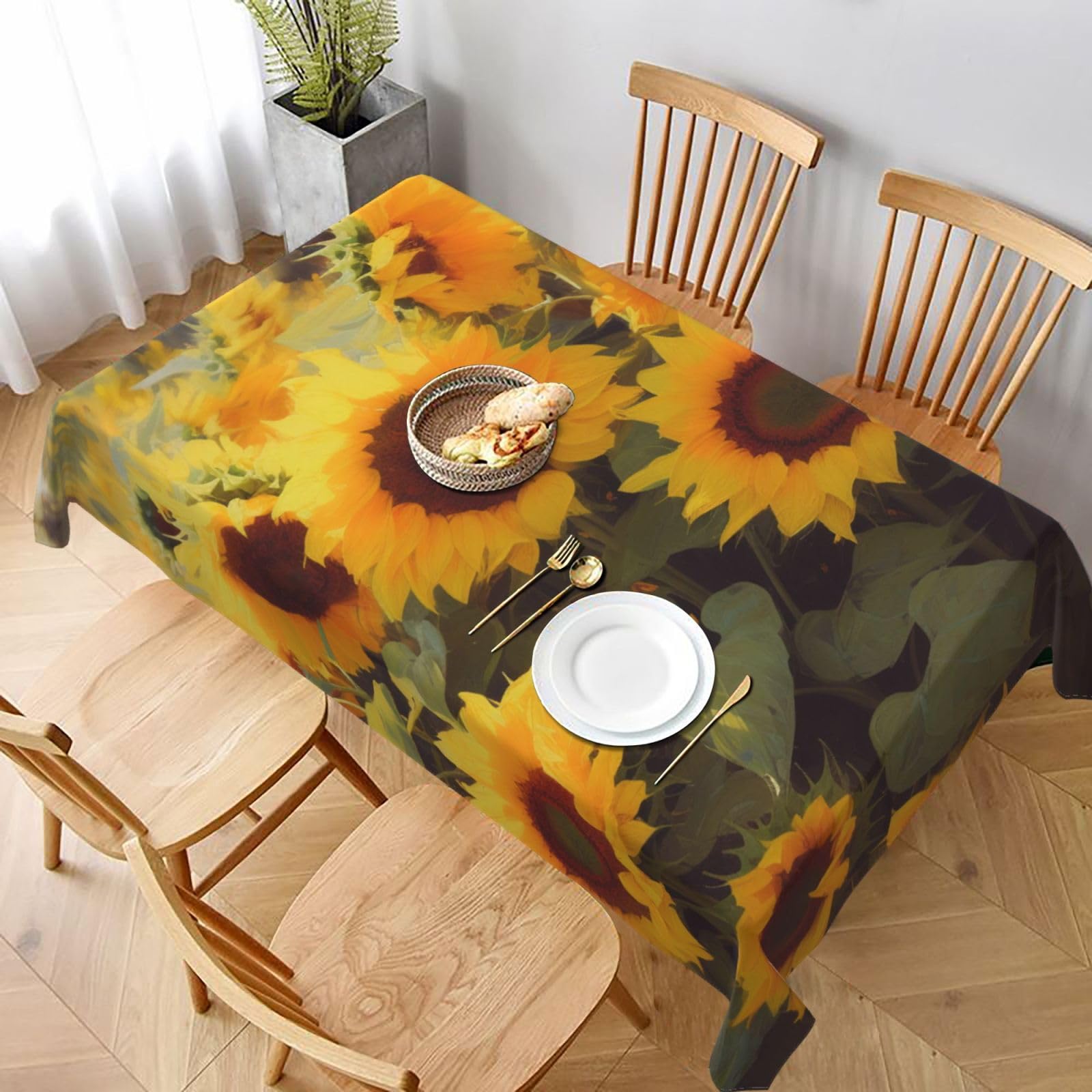 WPKJU Sunflowers Art Printed Tablecloth 60x90 in Water Resistant Table Cover Washable Rectangle Table Cloth for Dining Tables