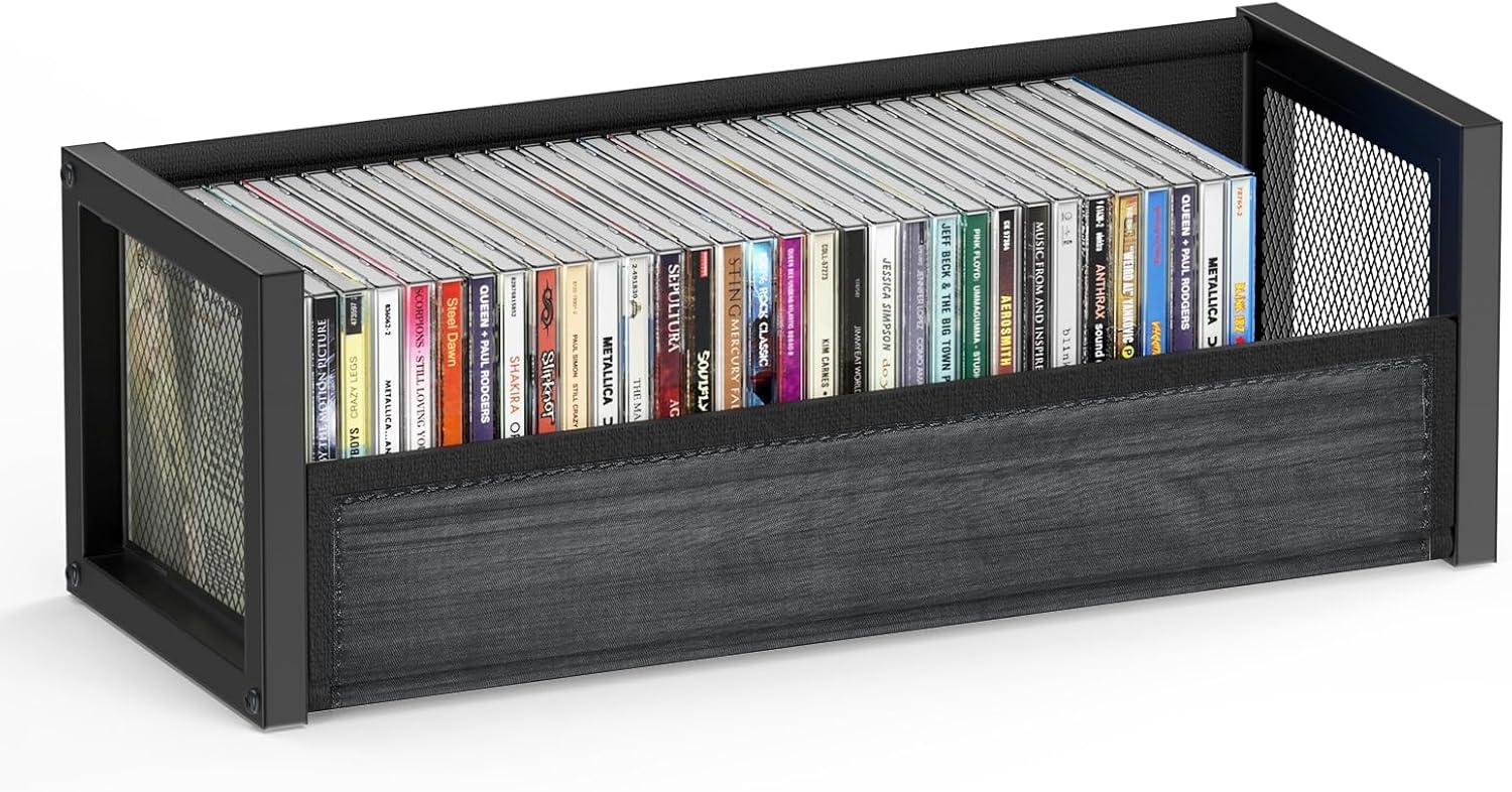 CD Storage Box Case for Display, CD Holder Organizer Shelf, Metal CD Display Stand Rack for Tower and Cabinet, Holds Up to 40 Jewel Cases Small Space for Collection (Black, 1 PCS)