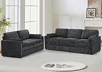 Lesofair Chenille 2-Piece Sofa Set: 3-Seat & Loveseat with Thick Cushions, Deep Seats, Soft Pillows, Dark Grey Living Room Furniture