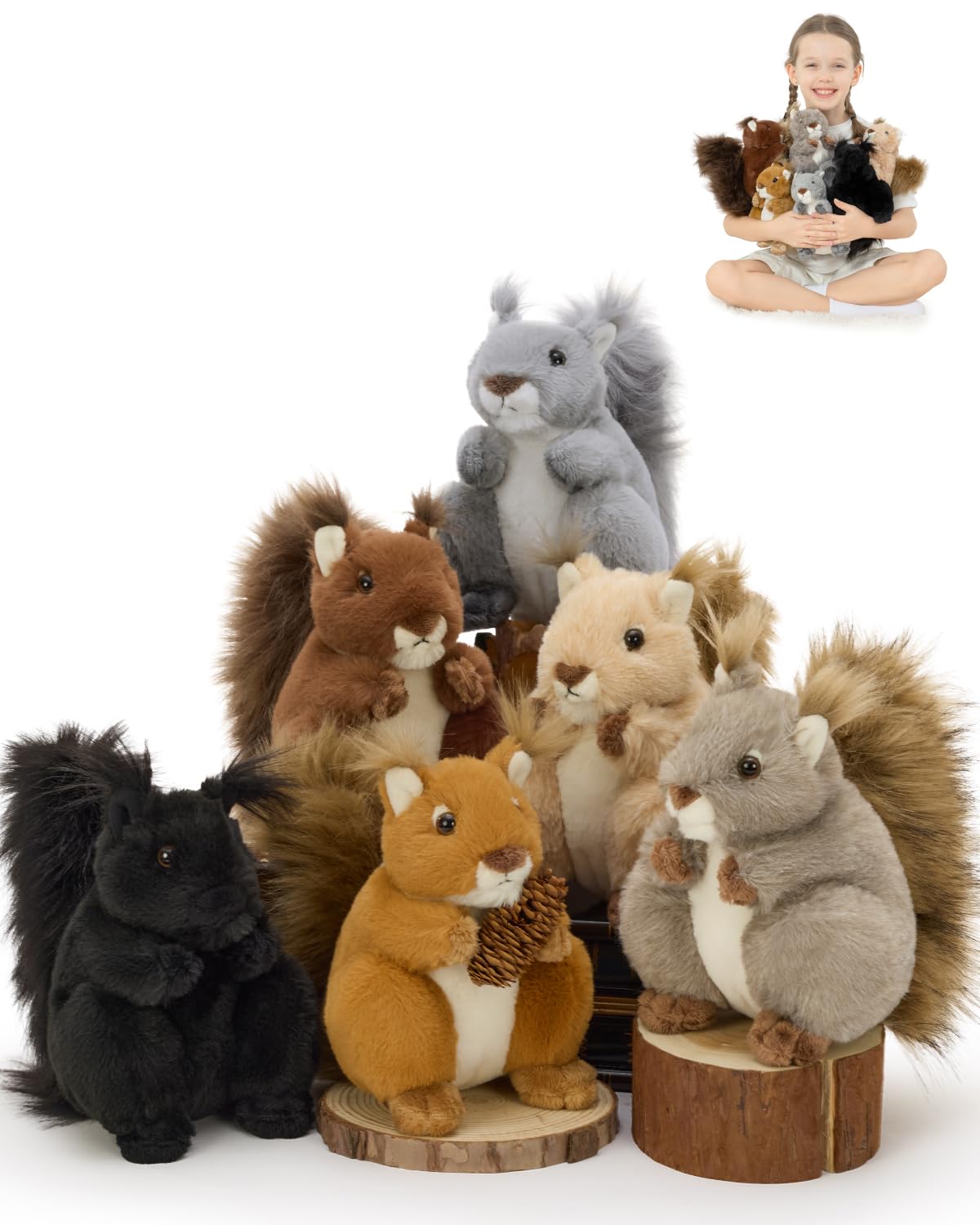 MaoGoLan 6Pcs Bulk Squirrel Stuffed Animals Realistic Squirrel Plush Toys Adorable and Fluffy Woodland Plushies Gift for Kids