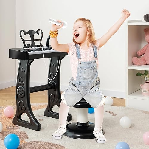 Miniatura 2 de HONEY JOY Piano para niños, piano de teclado negro de 37 teclas para niños con soporte de música y banco, piano de cola de bebé de juguete con