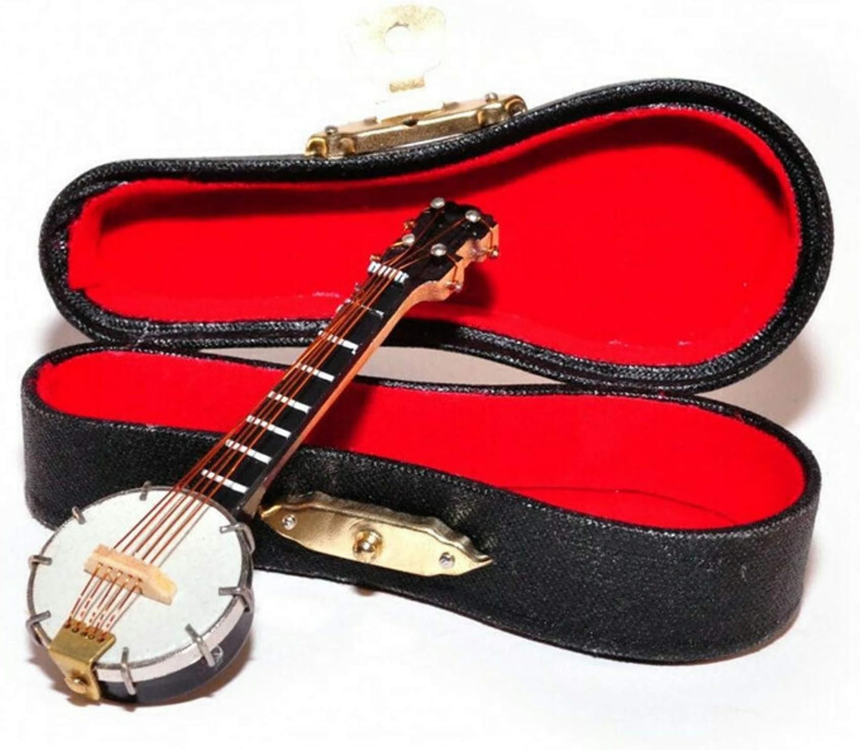 Banjo Miniature 12th Scale Musical Instrument In Black Vinyl Case With Metal Clasp