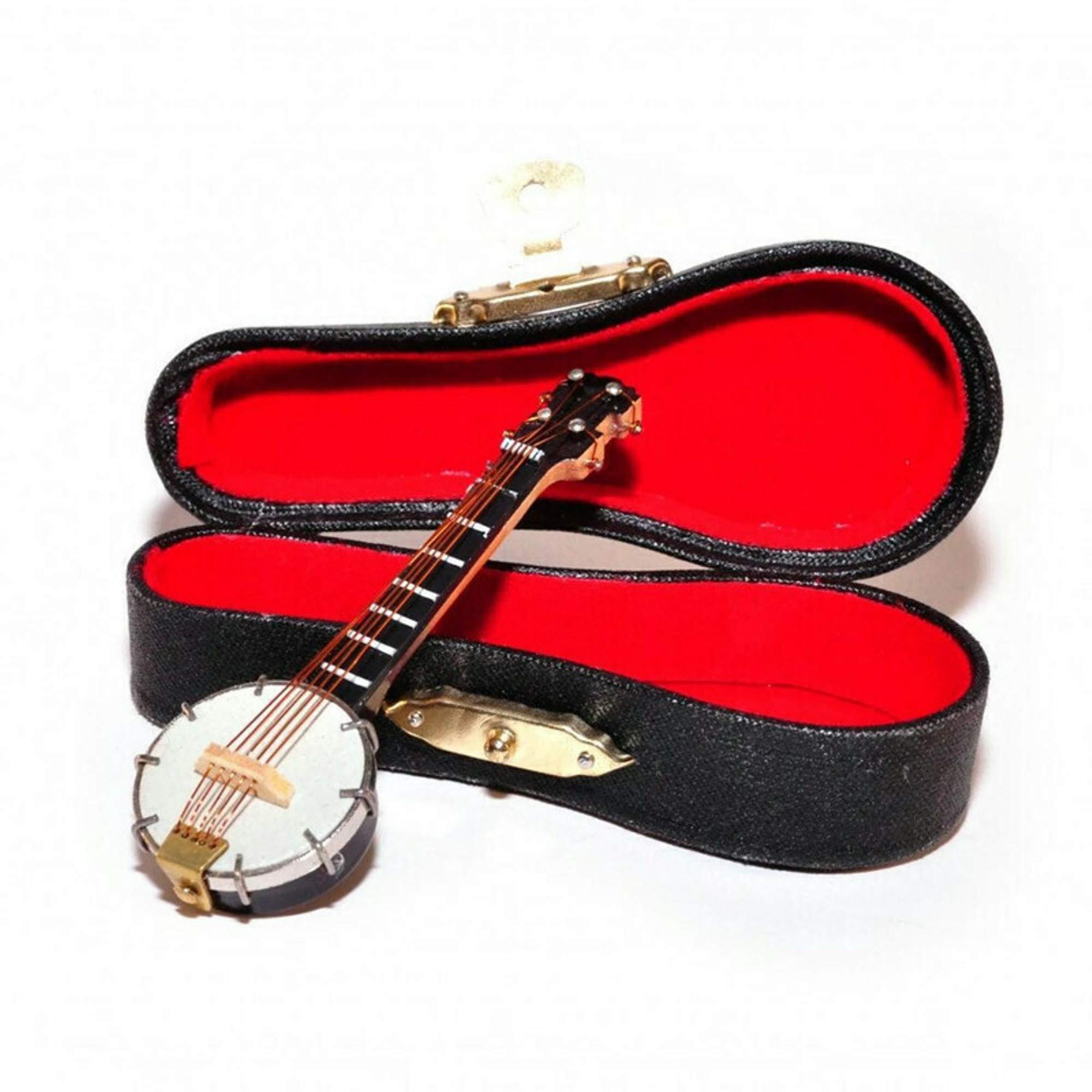 Banjo Miniature 12th Scale Musical Instrument In Black Vinyl Case With Metal Clasp
