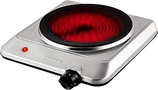 OVENTE BGI201S 1000W Infrared Single Burner Hot Plate, 7.5" Ceramic Glass Cooktop, 6 Temp Levels, Portable Countertop Stove for Dorm RV Office