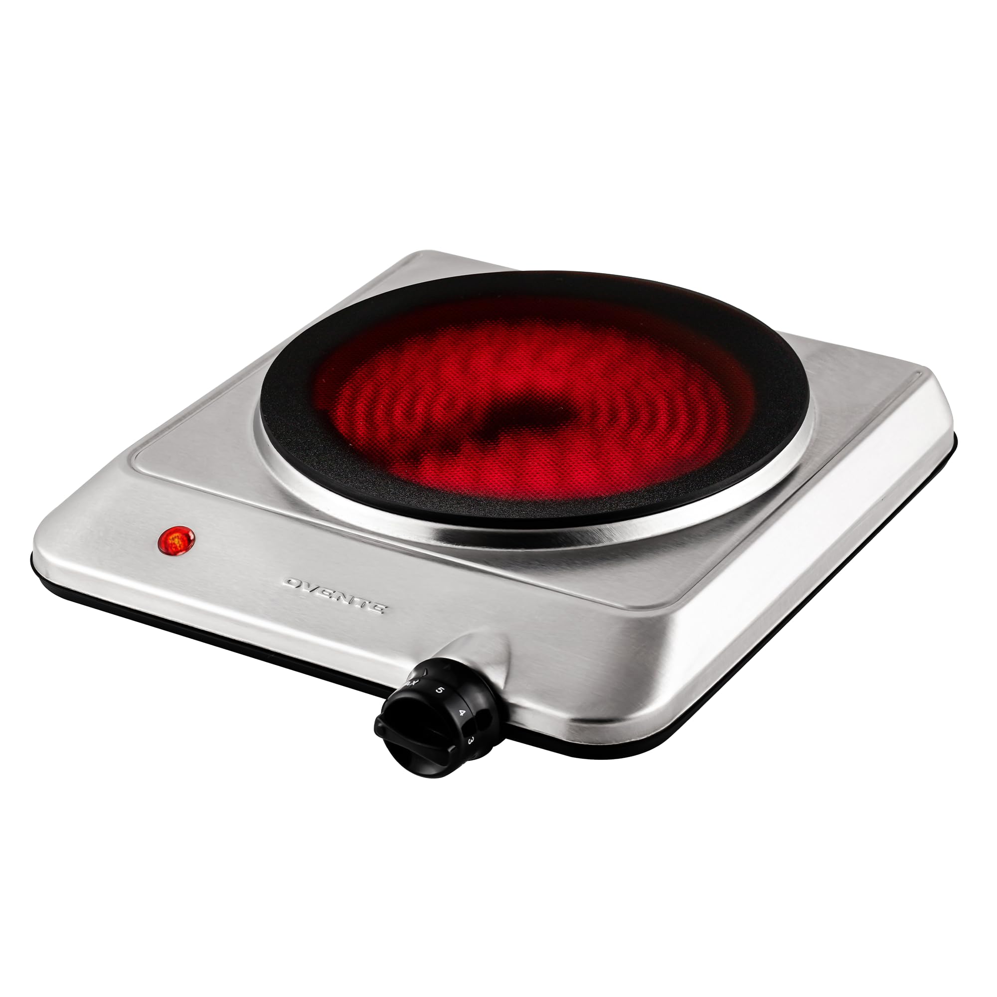 Countertop Infrared Single Burner, 1000W Electric Hot Plate w/ 7.5” Ceramic Glass Cooktop, 6 Level Temperature Setting & Easy to Clean Base, Compact Stove for Home Dorm Office, Silver BGI201S