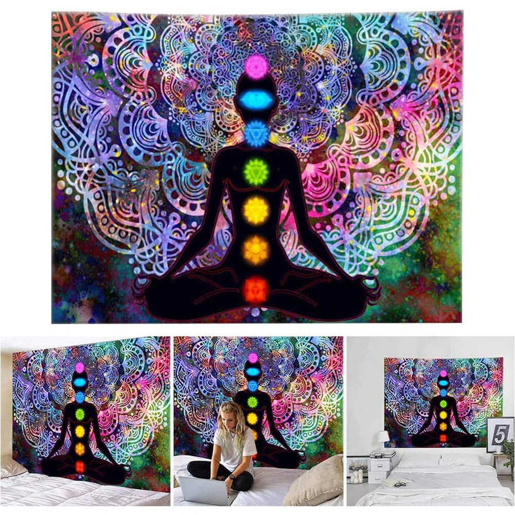 TTBDDM Arazzo indiano hippie mandala, Yoga meditazione con 4 clip e 4 ganci, per studio, camera da letto, studio di yoga