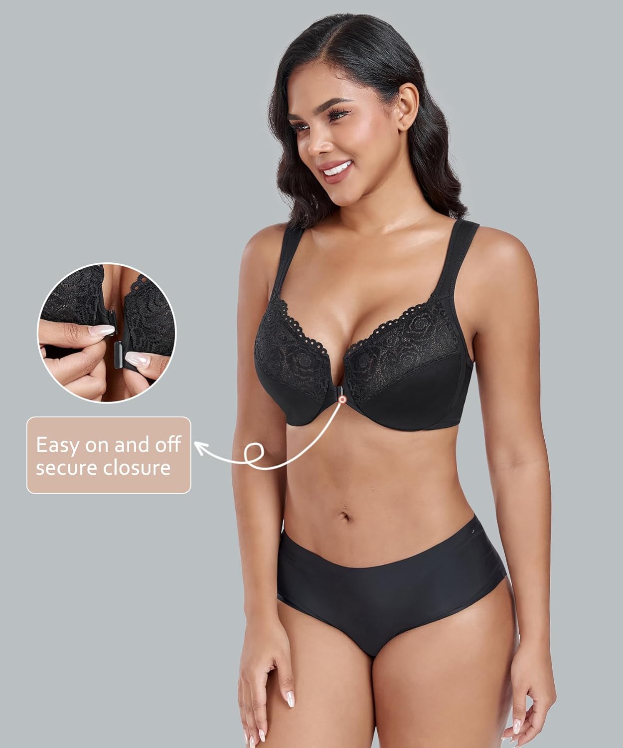 DotVol Women's Plus Size Front Closure U-Back Underwire Wide Strap Everyday Bra - Image 4