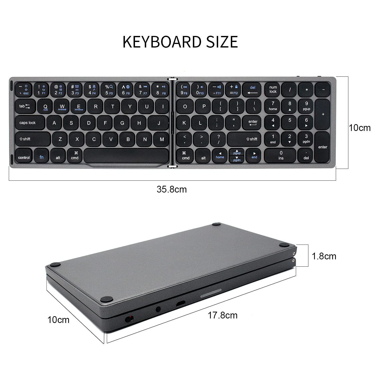 Sottile Portatile 2 Fold Bluetooth Tastiera Multi Sistema Universale di Viaggio Tastiera con Tasti Numeri per Telefono Tablet Laptop