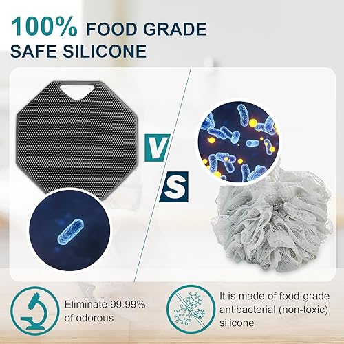 Miniatura 5 de DEBETOOL Limpiador corporal de silicona de grado alimenticio, cepillo de baño de ducha con agujero para colgar, paquete de 2 unidades exfoliante