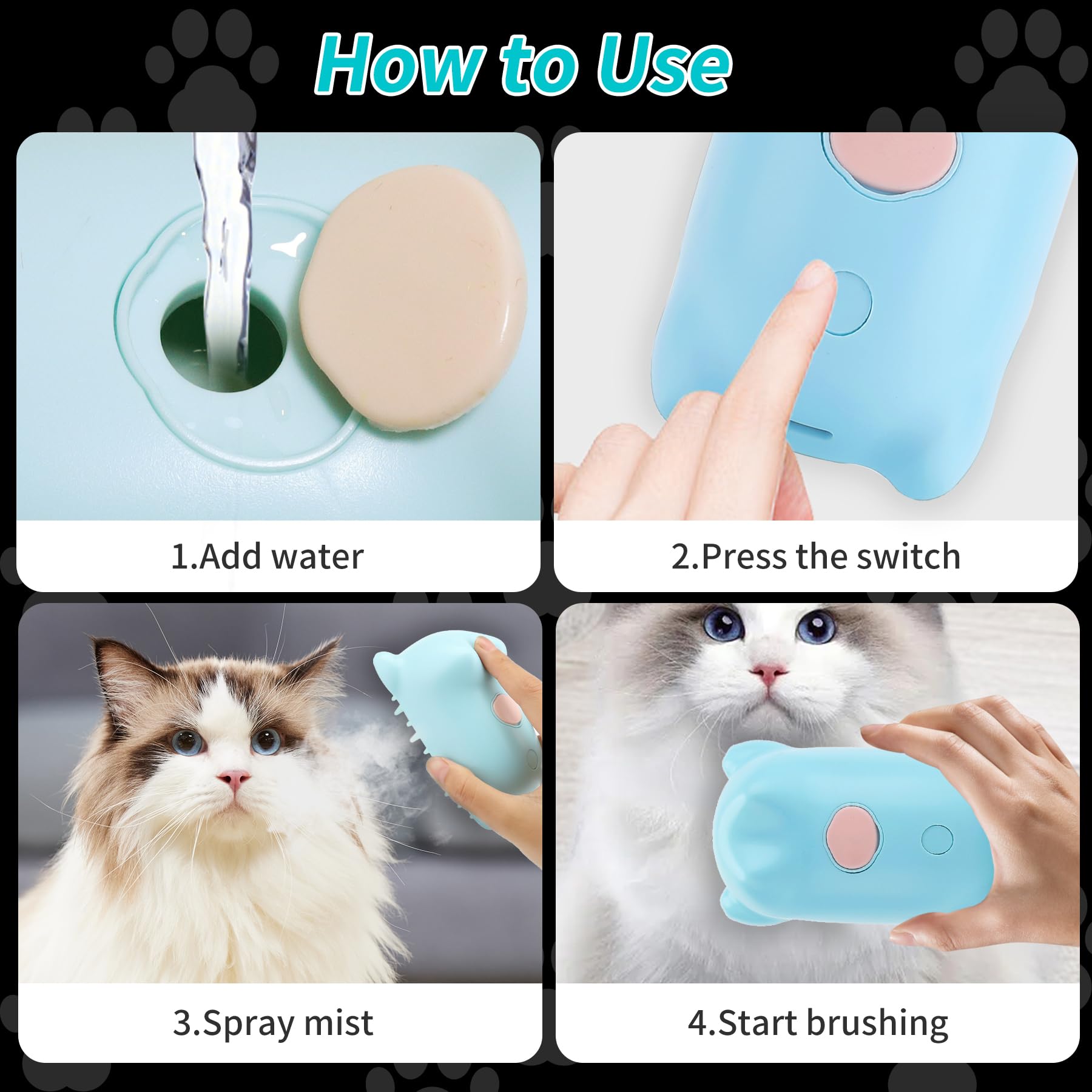 Spazzola a vapore per gatti, spazzola 3 in 1 per gatti a vapore per spargimento di capelli, spazzola per toelettatura con vapore, spazzola ricaricabile in silicone per animali domestici, per cani e