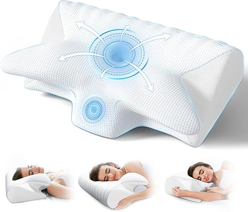 Almohada cervical para aliviar el dolor de cuello, almohada ergonómica ajustable de espuma viscoelástica para aliviar el dolor de cuello y hombros,
