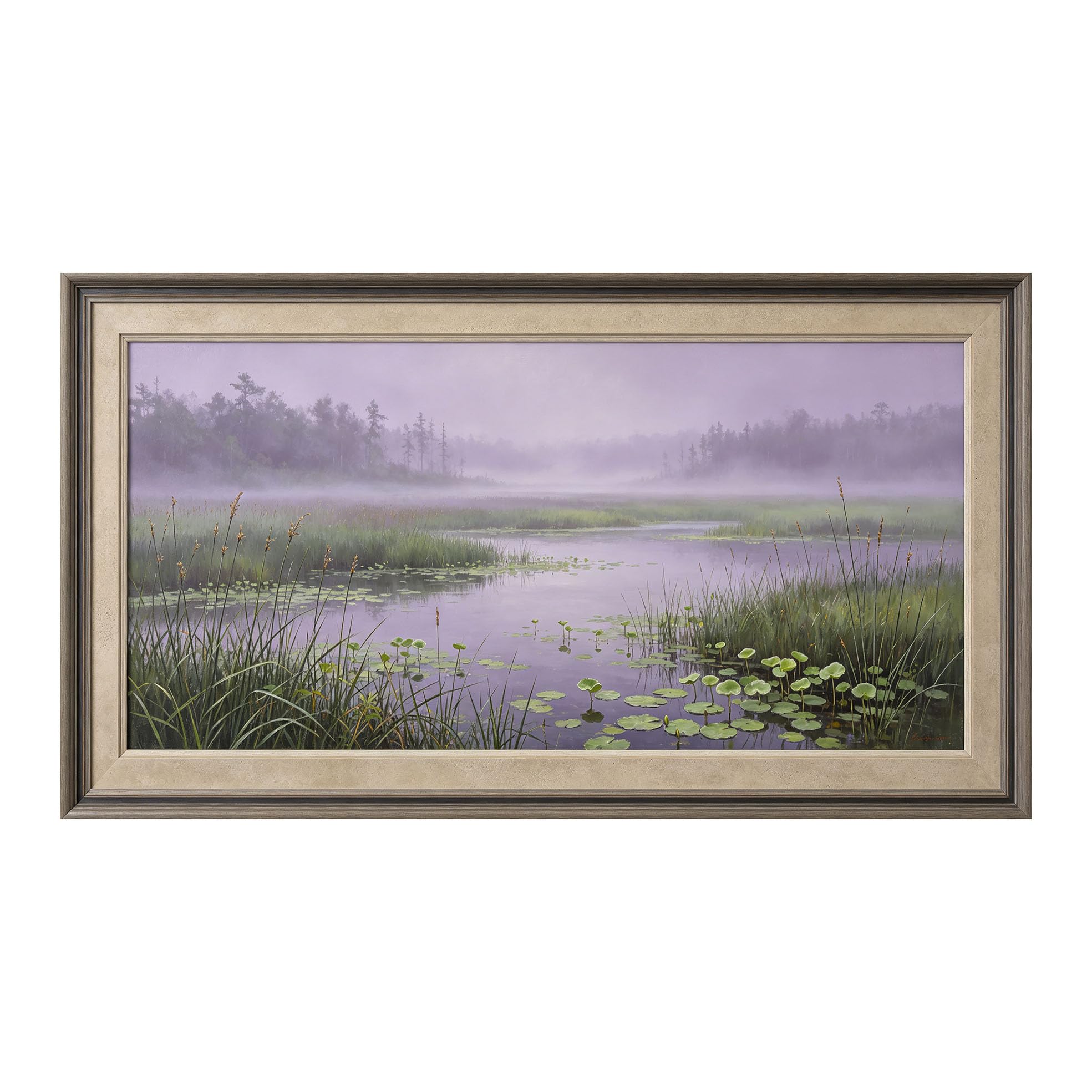 Yzpallescene 3D Framed Wall Art 50cm×100cm Misty Lake Botanical Watercolor Impressionist Large Size SelfAdhesive Removable Wall Decor Prints Artwork for Living Room Bedroom Office