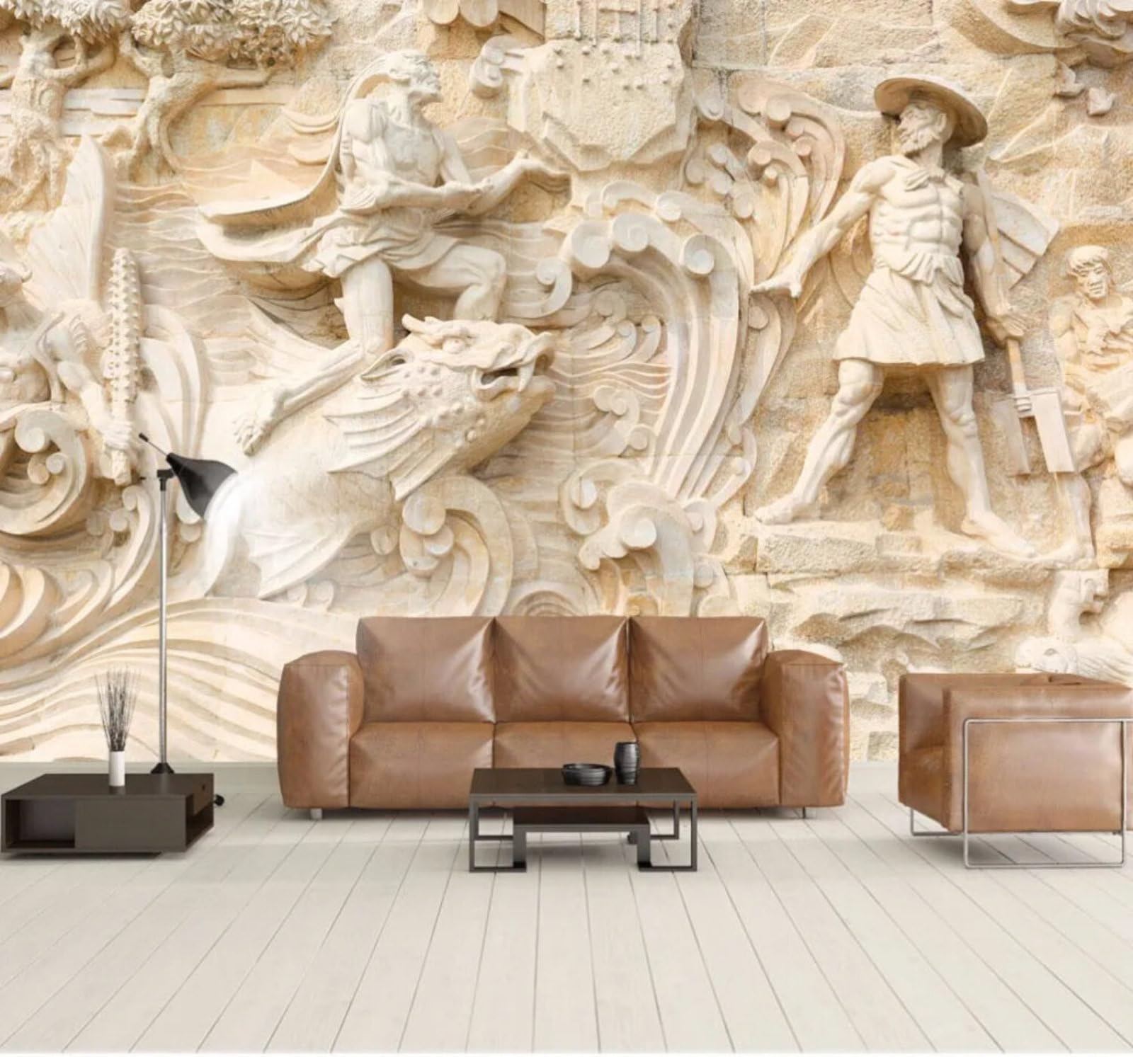 Wallpaper-3D-Xlm 400Cm×280Cm(B×H) Three Dimensional Relief Abstract Figures Art 3D Wallpaper Easy Install Feature Office Living Room Sofa Bedroom Tv Background Wall Decoration-400Cm×280Cm