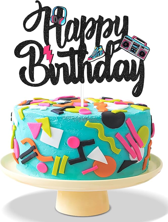 Happy Birthday 90's Throwback Cake Topper - Totally 1990s Party
