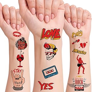 Ctosree 72 Sheets 452 Pieces Rock and Roll Temporary Tattoos Rock Themed Birthday Party Gifts Decorations Born to Rock and Roll Stickers for Kids Boys Girls School Prizes Rewards (Rock and Roll)
