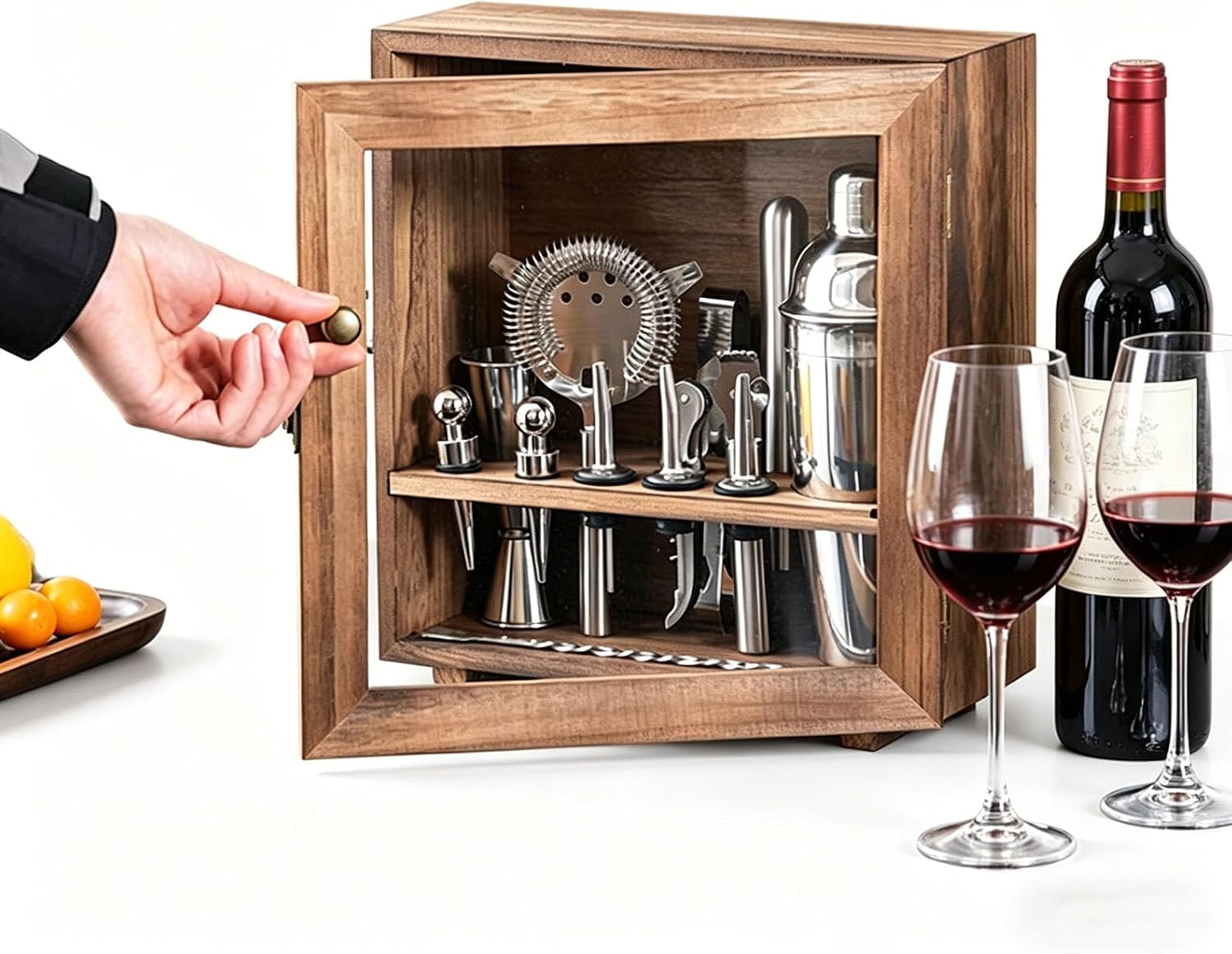 Cocktail Shaker Set 14-Piece Bartender Kit with 750ml Stainless Steel Shaker and Solid Wood Storage Box, Professional Bar Tool Set for Home Bartenders