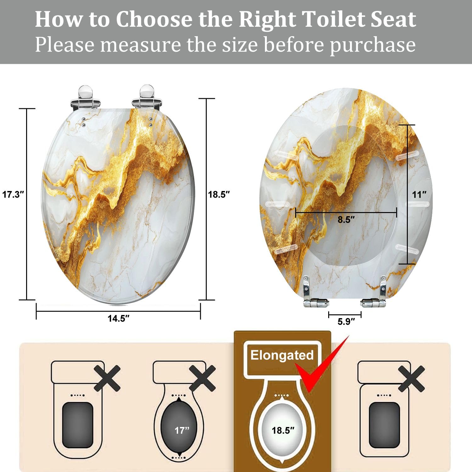 Asiento de inodoro genérico alargado de resina con cierre suave para baño.