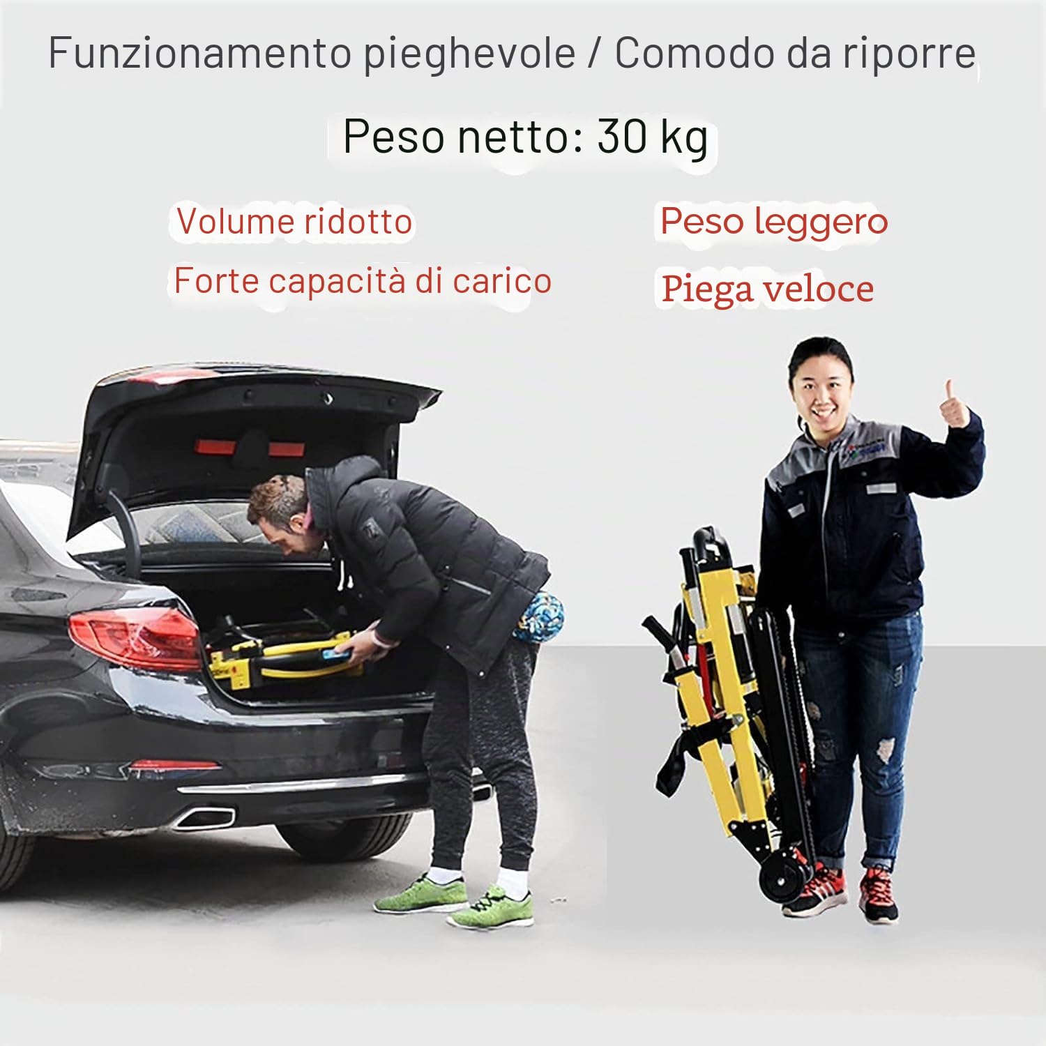 Montascale per Anziani,Sedia Pieghevole Portatile,Scala Cingolata Elettrica,Sedia A Rotelle per Salire Scale,Carico 165 Kg/363 Libbre,Telaio in Lega di Alluminio A