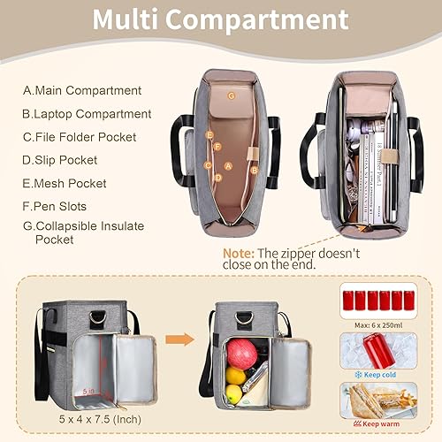 Miniatura 3 de ESTARER Bolsa de mano para profesores para mujer, 2 piezas, bolsa de trabajo para computadora portátil de 15.6 pulgadas, bolsa de computadora con