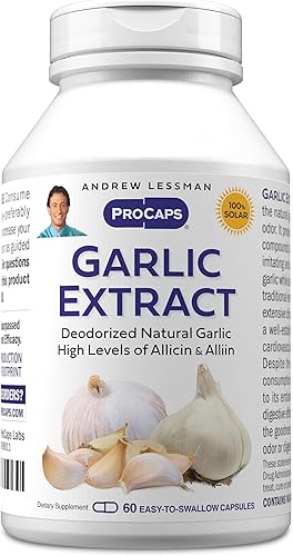 ANDREW LESSMAN Extracto de ajo - 60 cápsulas - Extracto de ajo natural desodorizado. Compuestos protectores a base de azufre. Puro, suave, inodoro.