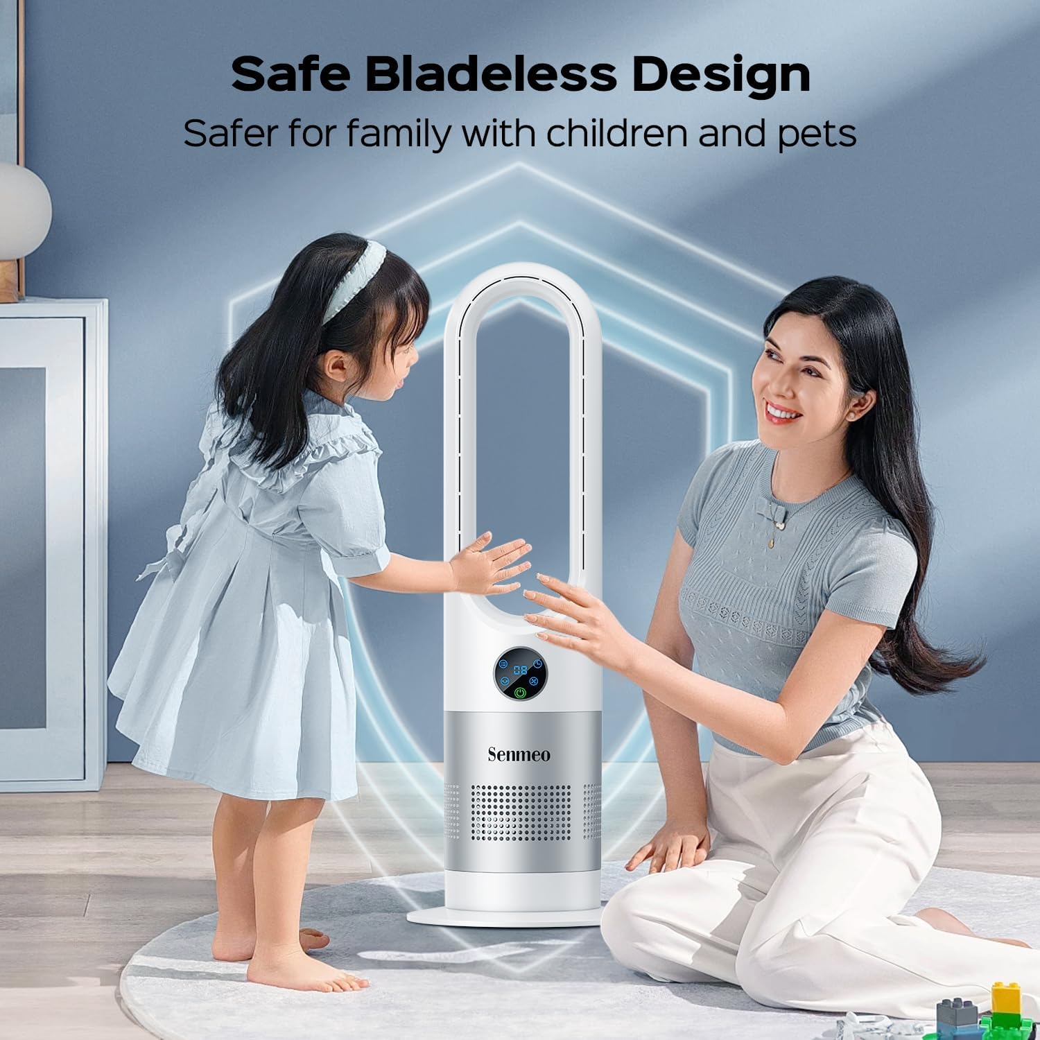 Bladeless Fan, 26" Bladeless Tower Fan with Remote, 8 Speeds, 90° Oscillation, 9 Hour Timer, Large LED Display with Auto Off, Easy to Clean, Standing Floor Fan for Bedroom, Home, Office