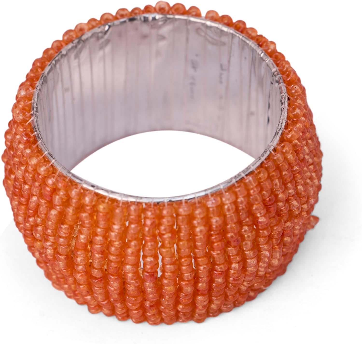 GURU JEE™ Handmade Beaded Napkin Rings Set of 6 Orange Indian Glass Beaded Napkin Holders 1.5 Inches Artisan Crafted in India