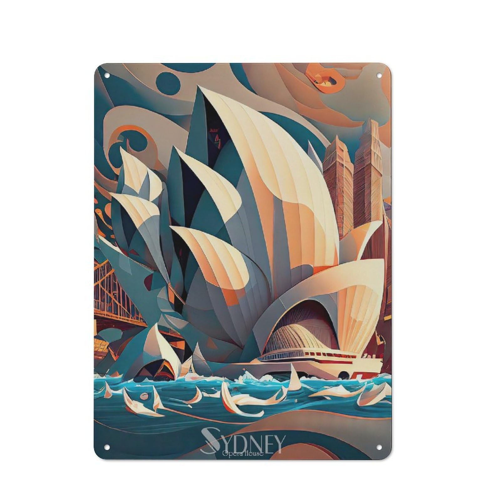 Junmoney Sydney Opera House 1 Printed Metal Sign 40X30cm For Café Or Restaurant, For Hospitality Interior Collectors