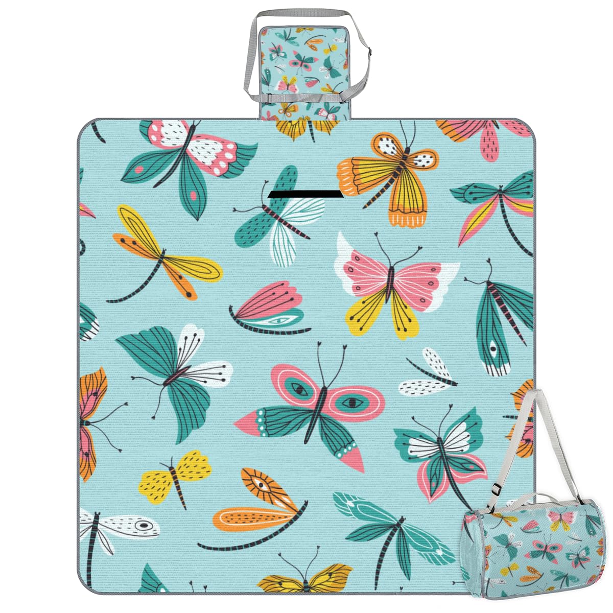 Shimoshe Picnic Blankets 57”x 59”, Hand-painted Butterfly Waterproof Sandproof Picnic Mat Lightweight Foldable Beach Blanket for Camping Park Grass Beach Outdoor Blanket