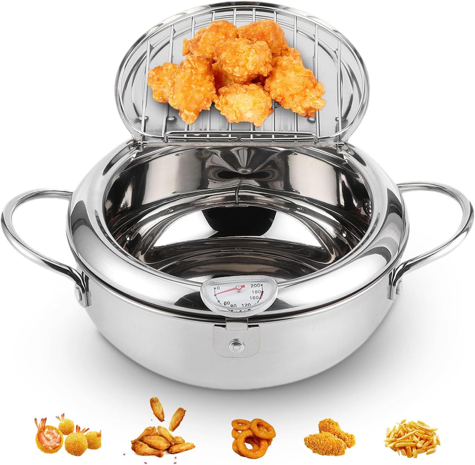 3,4L Edelstahl Fritteuse - Japanischer Tempura Topf Mit Thermometer