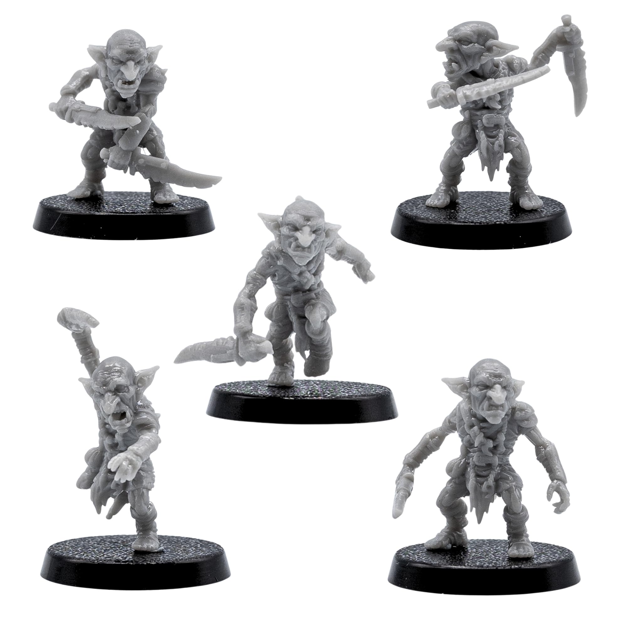 Goblin Miniatures Set - 5 Small Fantasy Raider Figures for Tabletop RPGs | 32mm Scale Monsters | DnD, Pathfinder, Wargames | Forged Path Miniatures | Grey Resin Models for Gamers