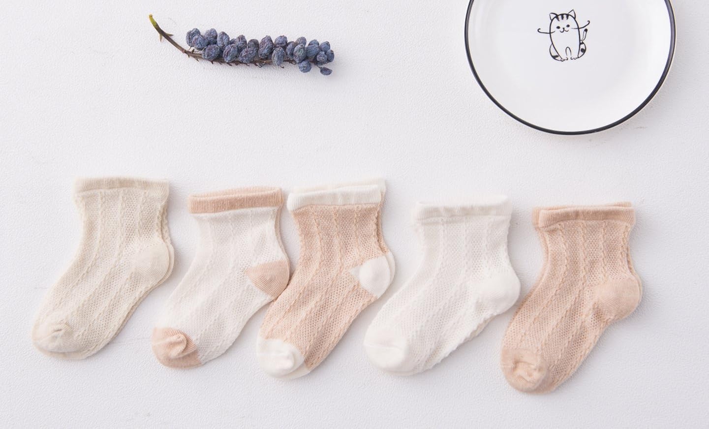 Miniatura 3 de GZMM Calcetines de algodón orgánico para recién nacido, paquete de 5 pares para bebés de 0 a 24 meses