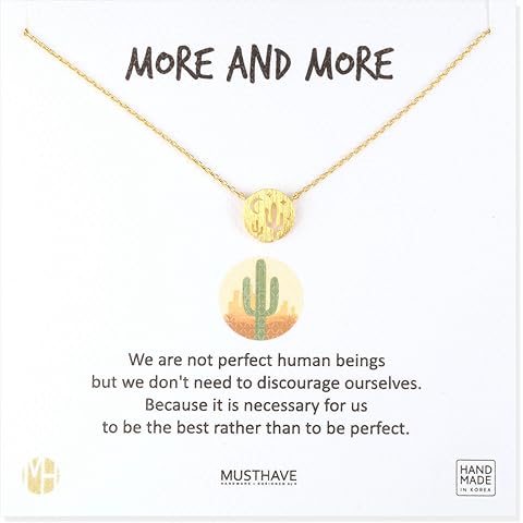 MUSTHAVE More And More Cactus 18K Gold Plated Necklace With Message Card, Yellow and White Color, Anchor Chain, Best Gift Necklace, Size 16 inch + 2 inch Extender, Pendant, Gift Card