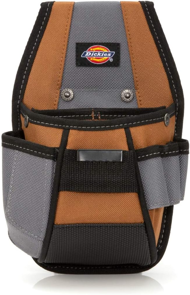 4-Pocket Rigid Tool Pouch with Tape Clip, Universal-fit Steel Clip for Tool Belt, Tunnel Loop