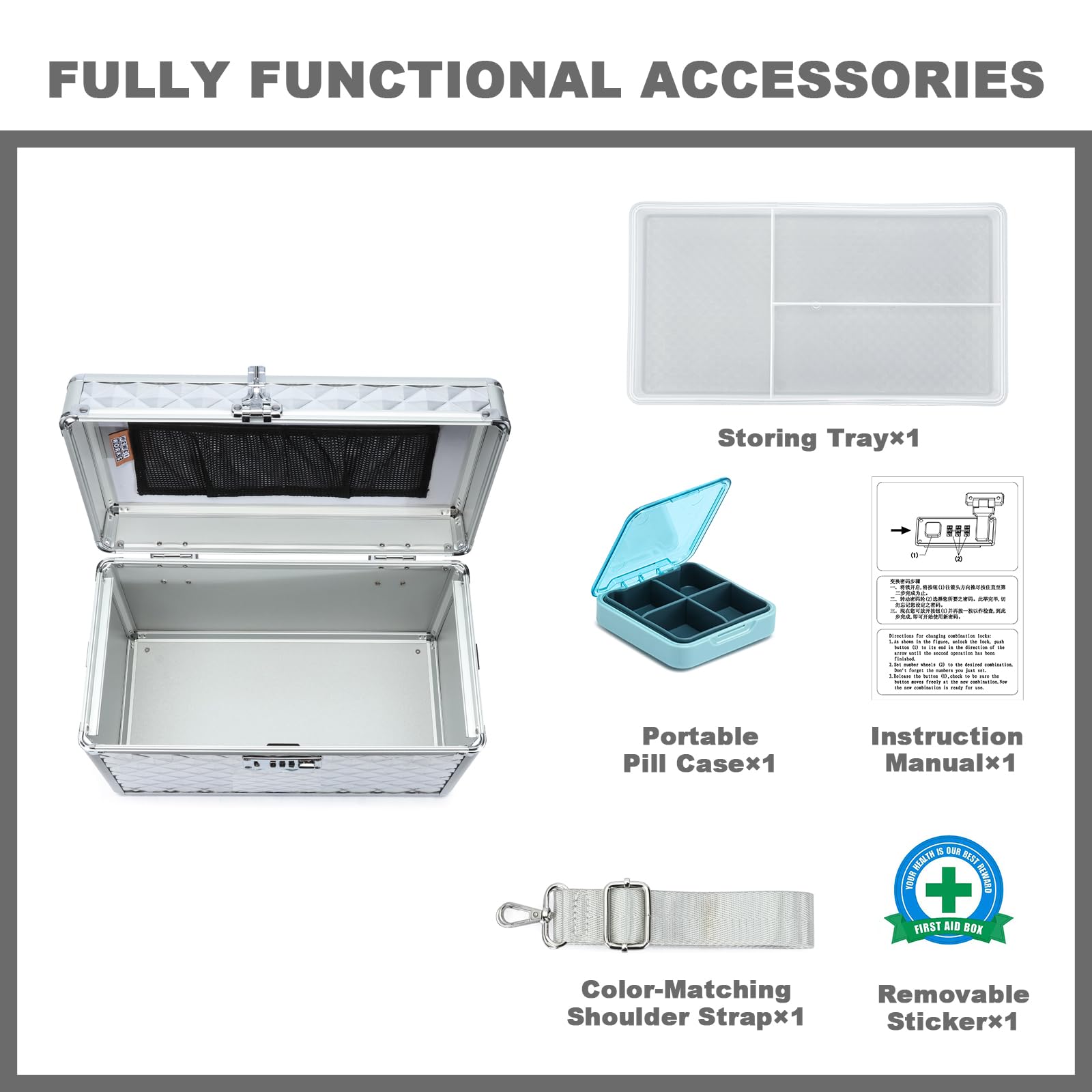 Boîte à médicaments avec combinaison – Boîte de rangement verrouillable pour médicaments – Boîte de rangement de sécurité – Organisateur médical – Boîte de verrouillage multifonction pour