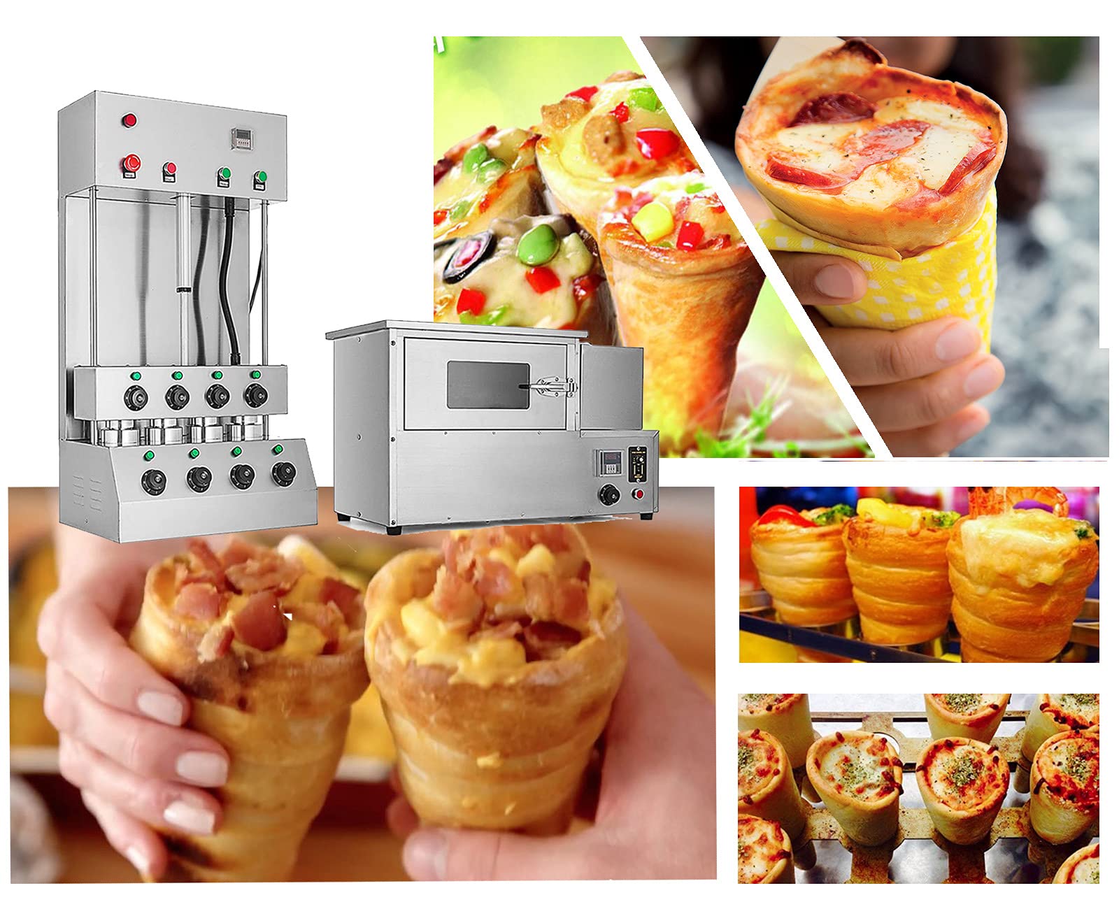 TXMACHINE® 4 cone maker Pizza cone machine with COUNTERTOP Pizza Ovens pizza display warmer,pizza cone making machine speed controller (110V/60HZ, pizza machine+pizza oven)
