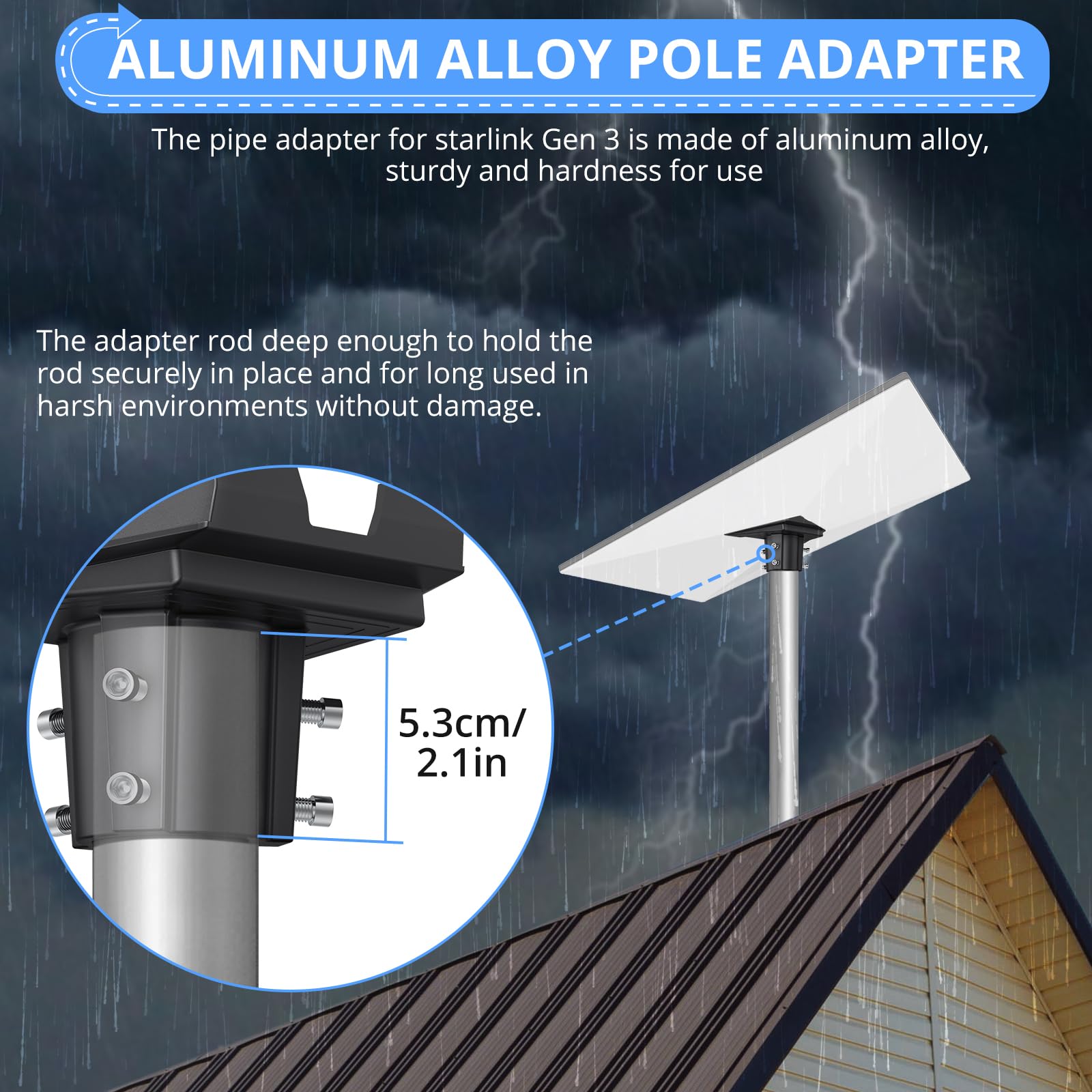 CAMWAY Adapter do rur Starlink Gen 3 ze stopu aluminium, regulowany zestaw do montażu narożnego, kompatybilny z Starlink Gen 3/Standard/V3, do drążków o średnicy 20–38 mm