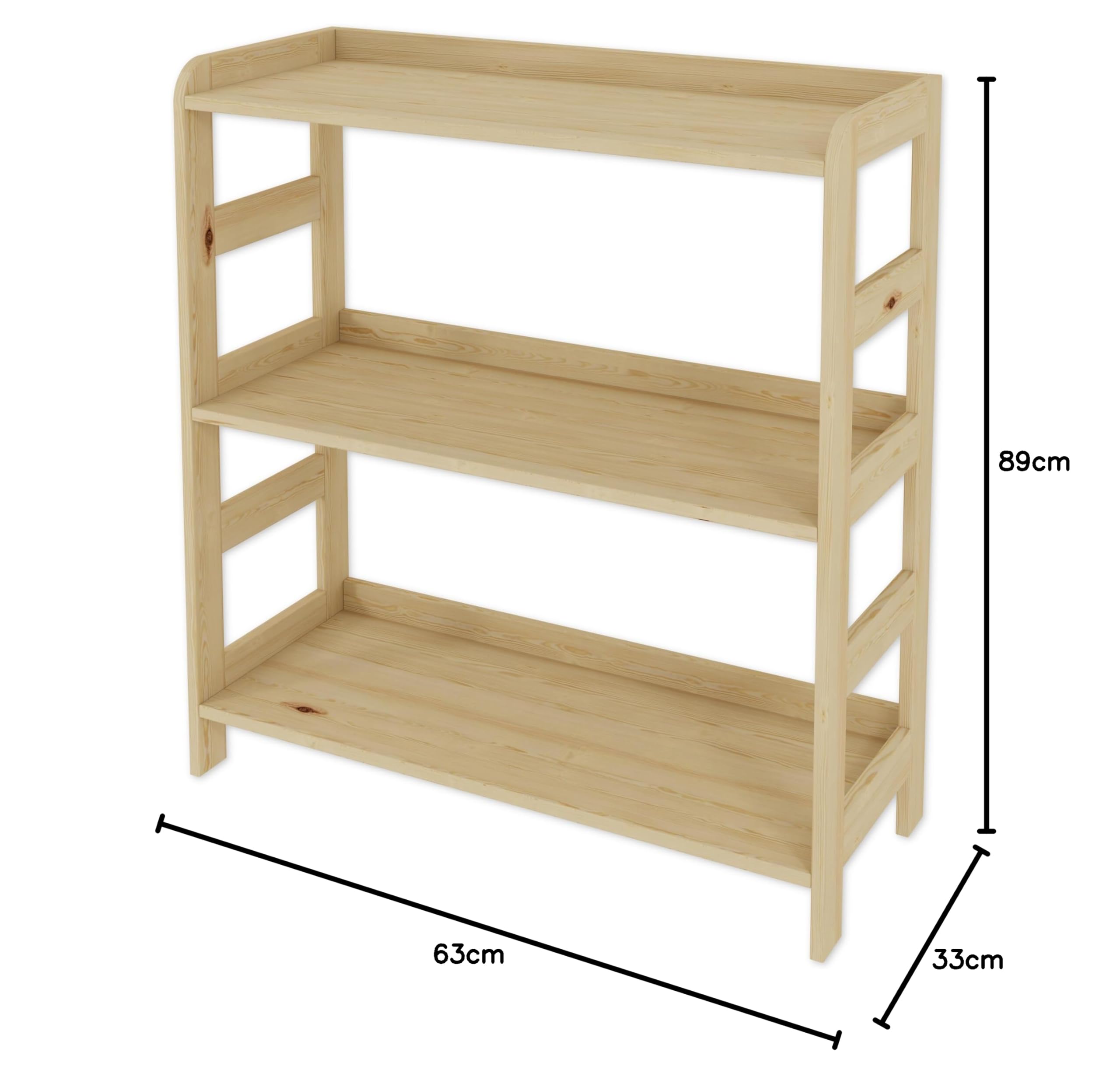 Lenmar Serie R, R-02, mensola in legno, legno di pino, beige chiaro, 5 ripiani, libreria, scaffale in legno, scaffale da parete
