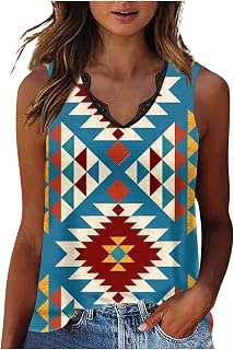 QI_LIANG Long Tank Tops for Women, Plus Size Casual Cozy School Tunic Ladys Spring Sleeveless V Neck Loose Fi Shirt Ruched Polyester Aztec Tunic for Women