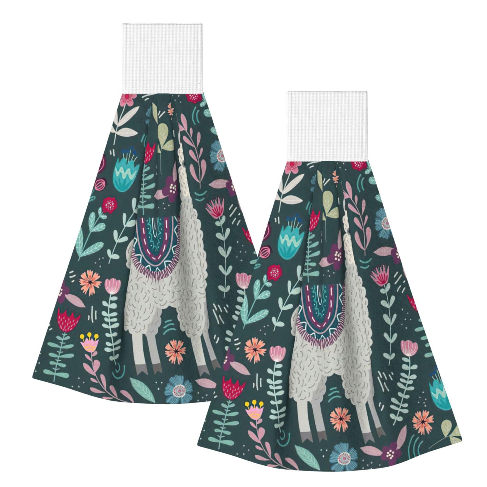 DUWAA Cute Llama Floral Print Hanging Hand Towel Quick Dry Bathroom Towel Soft Kitchen Towel