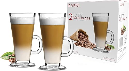 Latte Glasses Coffee Set of 2 Large 270ml with Handle Perfect Mugs for Espresso Cappuccino