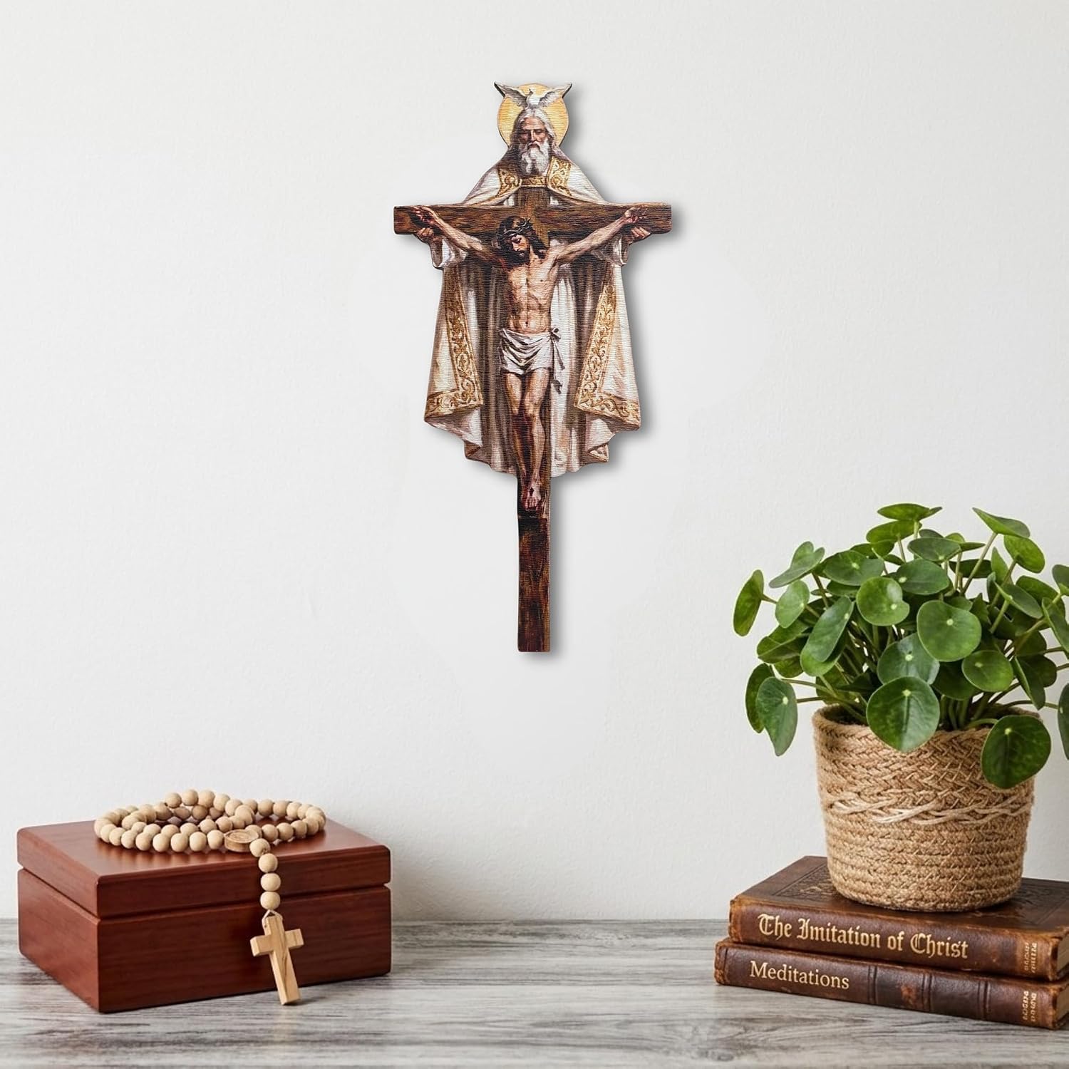 ARTINRENAISS Holy Trinity Wall Art - 2D Flat Wooden Holy Spirit Jesus Cross Religious Wall Decor for Home, 10 Inches Cristaos Catolicos Para Pared Catholic Housewarming Gifts