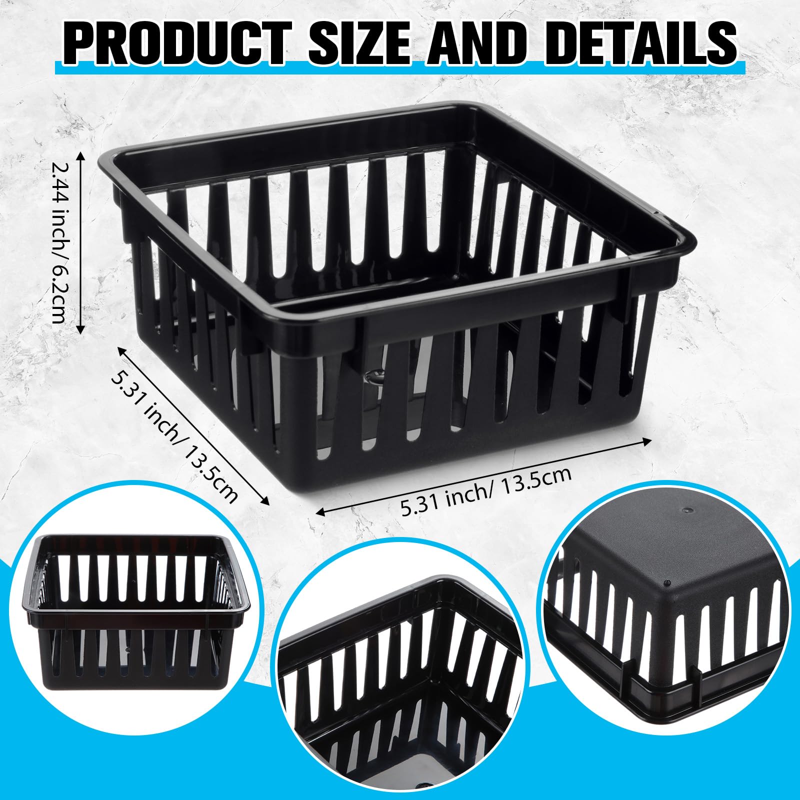 Tatuo 24 cestini piccoli in plastica per organizzare pastelli, matite, contenitori organizer per il rientro a scuola, regalo, ufficio, scrivania, cassetto casa, 13 x 13 x 6 cm (nero)