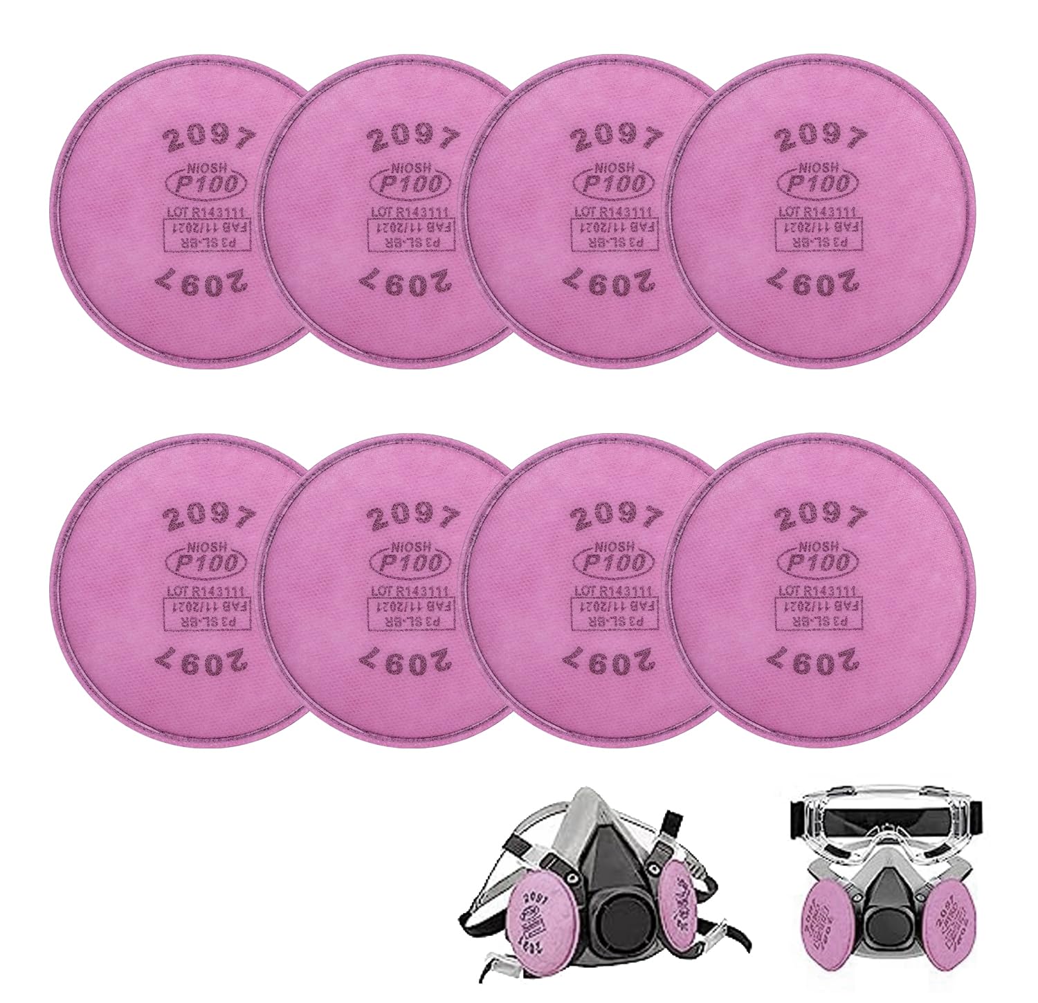 12pcs 2097 Filters for Respirator, Particulate Filter Cotton for P100 Filter Holders Filter Retainer Replacement for 6000 6200 6800 7000 FF-4 Series Breathing Mask for Against Dust (2097-12pcs) — view 7