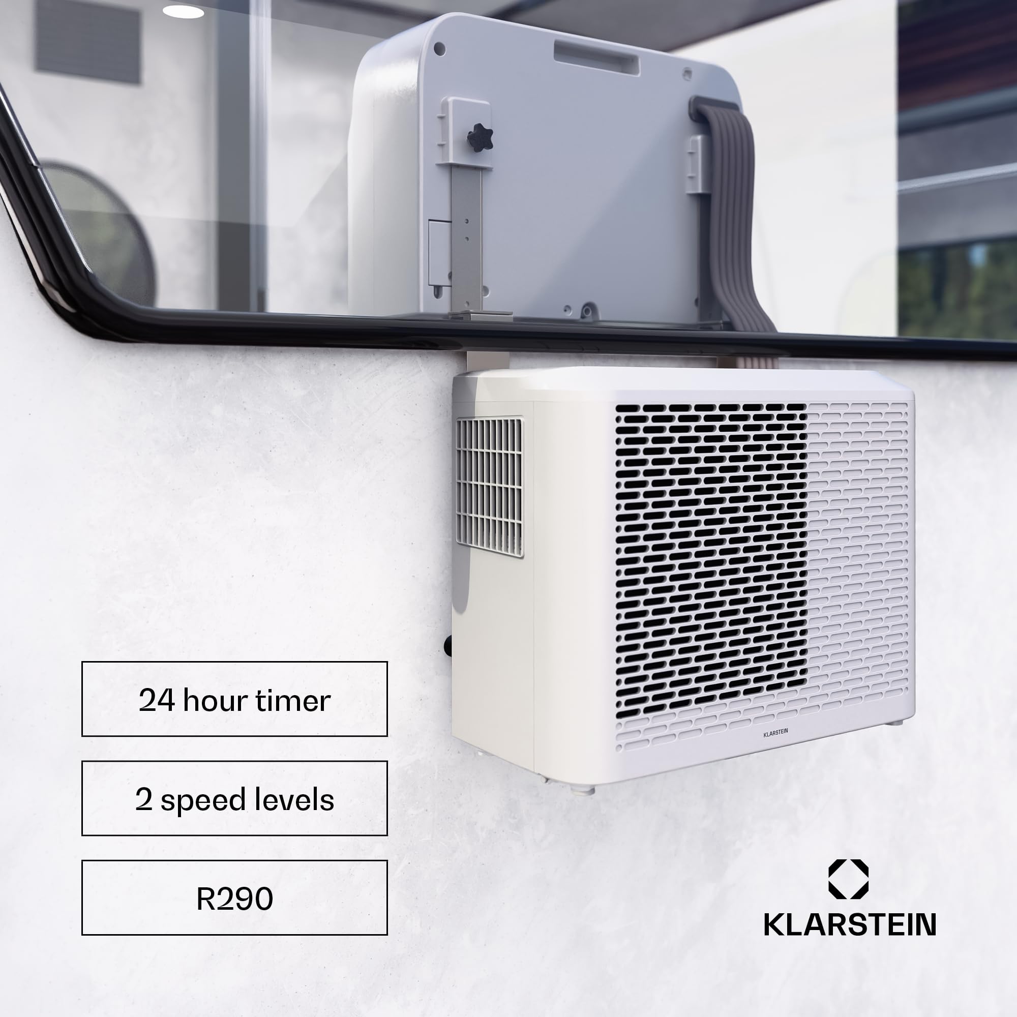 Klarstein Chillavan – przenośny klimatyzator – 5 000 BTU, do pomieszczeń o powierzchni do 20 m², 3 w 1: klimatyzator, osuszacz powietrza i wentylator, klasa efektywności energetycznej A