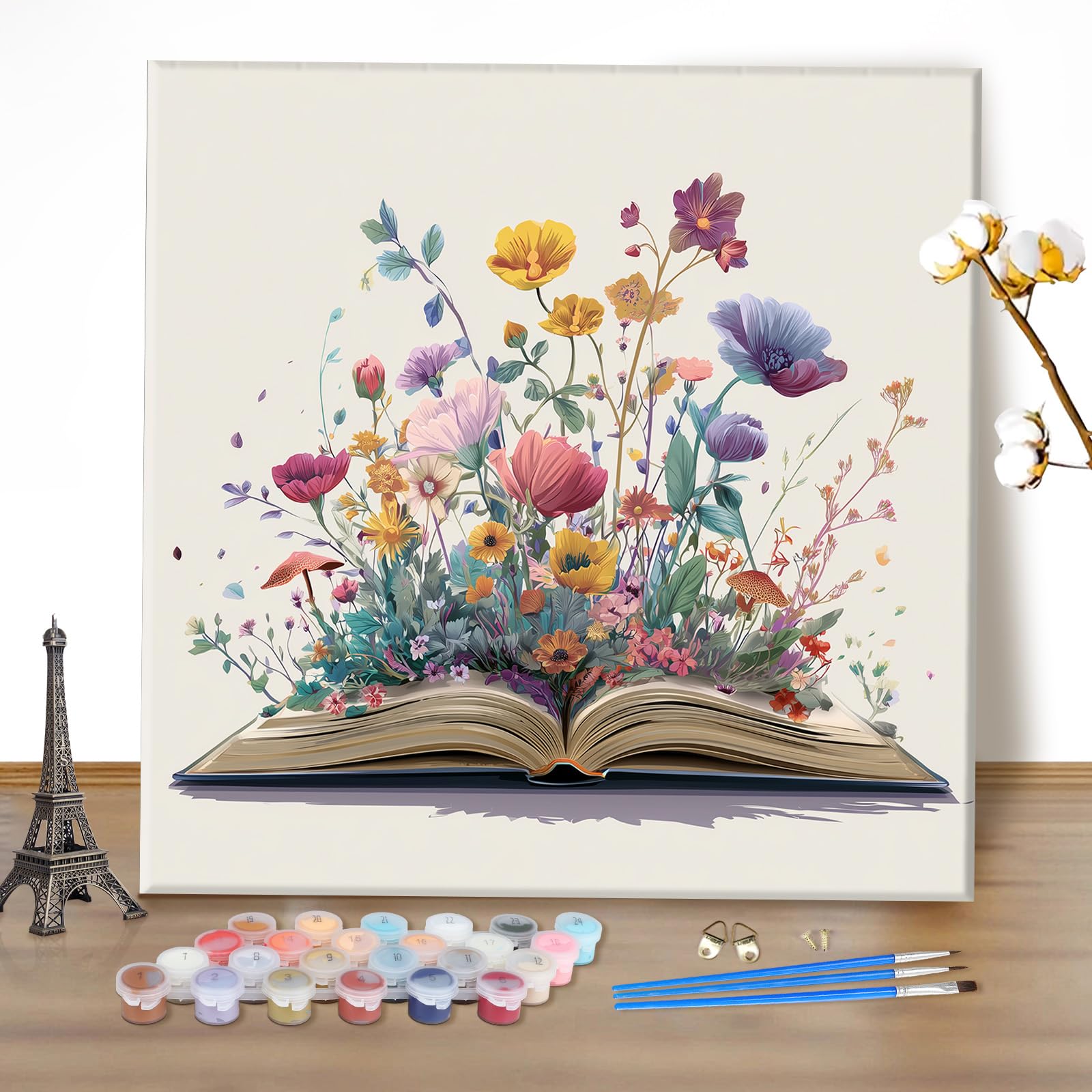 MEIYUDA DIY Paint by Numbers for Adults Flowers Book, Paint by Numbers Kits, Arts and Crafts for Beginner, Drawing Paintwork Wall Art 40x40cm(Without Frame)