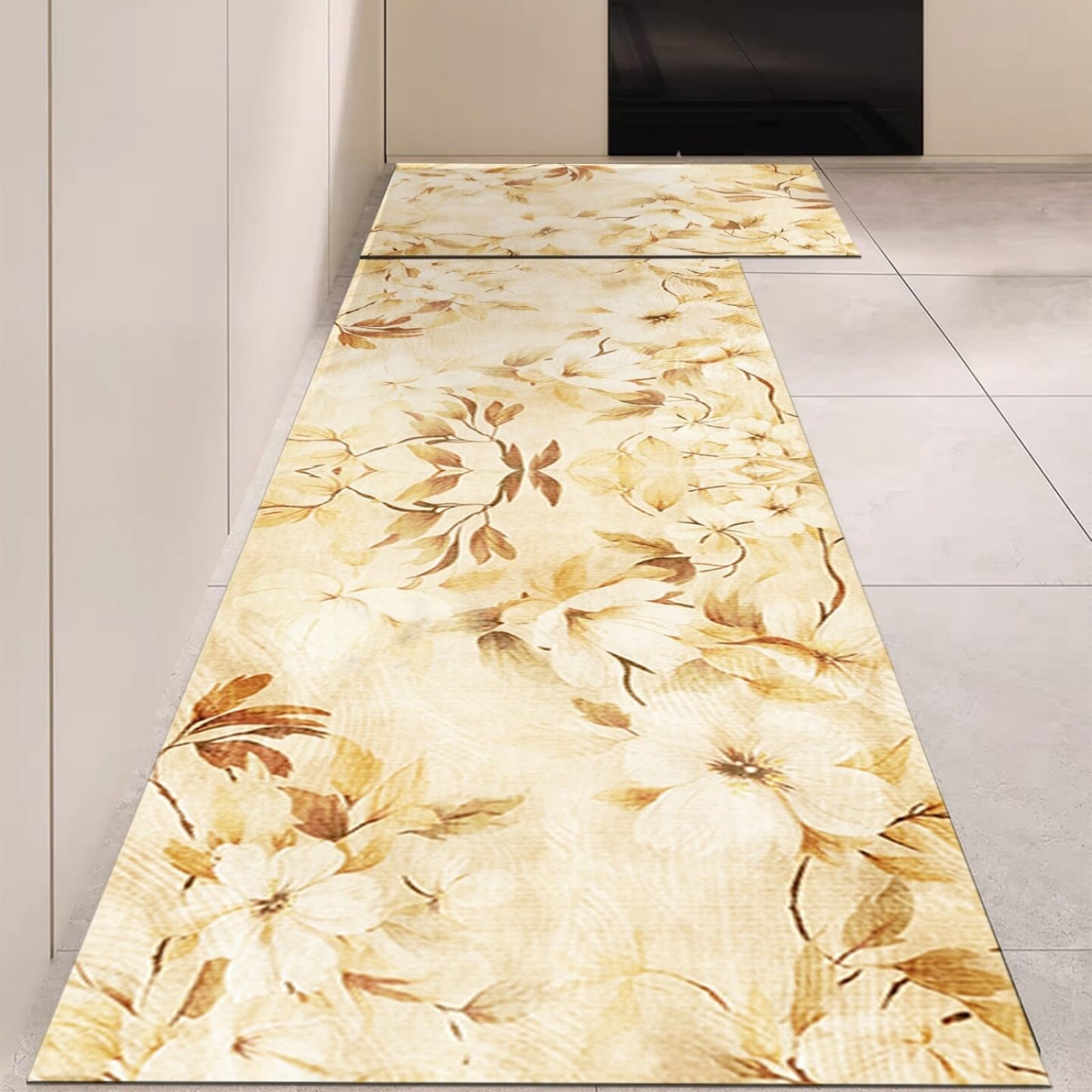 Tappeto Cucina 40X60Cm+40X120Cm Stampa Gialla Tappeto Cucina Antiscivolo Lavabile Set Di 2 Pezzi,Tappetino Multiuso In Pelle,Comodità E Resistente,Per Ingresso,Camera,Bagno